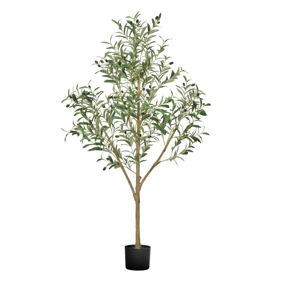 VEVOR 5FT Artificial Olive Tree with Black Pot, Tall Fake Tree with Natural Wood Trunk & Realistic Green Leaves and Fruits, Indoor Faux Plant for Home, Office, Living Room, Corner Decor