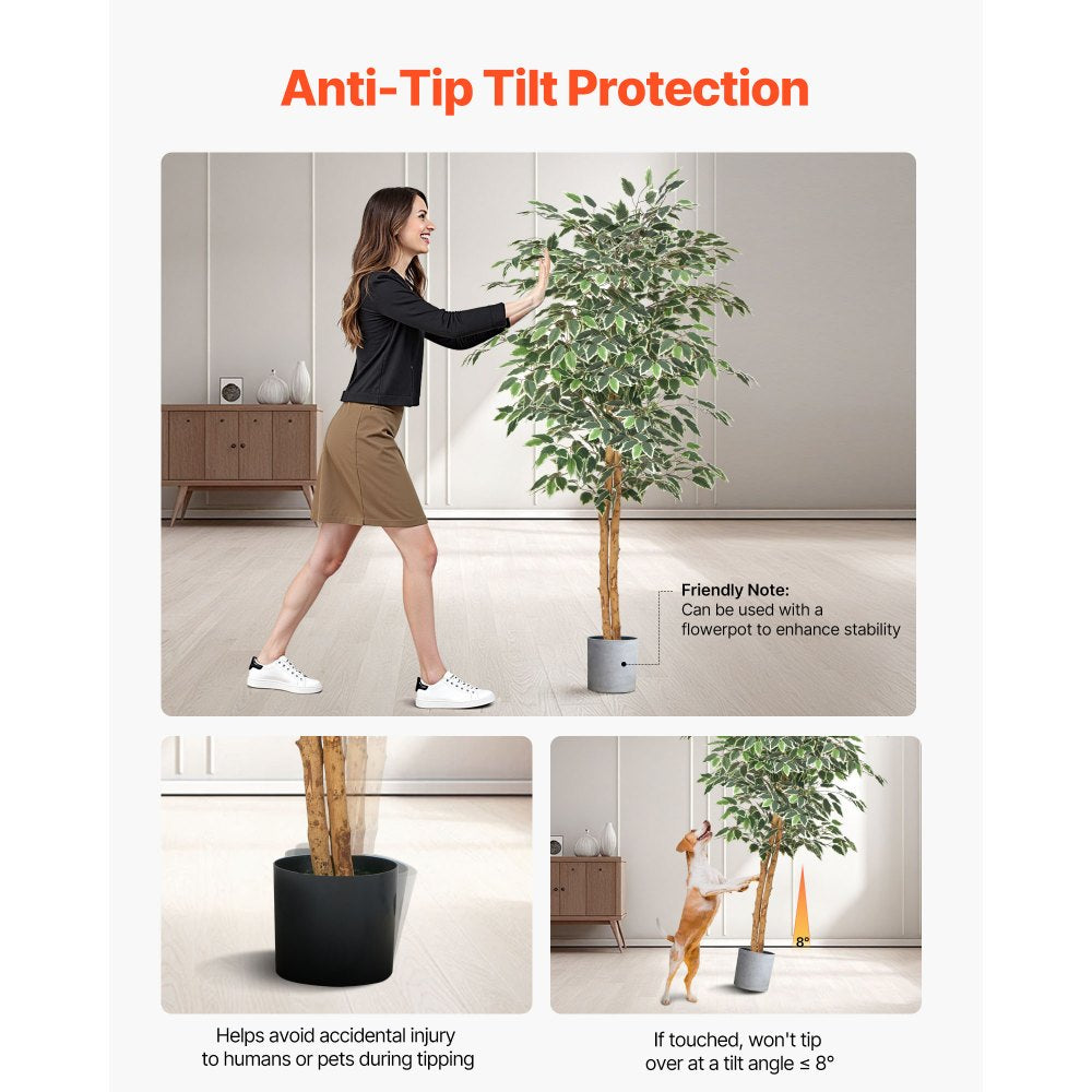 VEVOR 5FT Artificial Ficus Tree with Black Pot, Tall Faux Ficus Plant with Natural Wood Trunk and Realistic Green Leaves, Indoor Fake Silk Tree for Home, Office, Living Room, or Corner Décor
