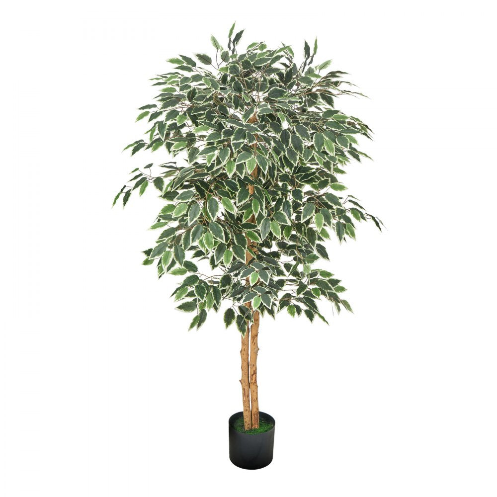VEVOR 5FT Artificial Ficus Tree with Black Pot, Tall Faux Ficus Plant with Natural Wood Trunk and Realistic Green Leaves, Indoor Fake Silk Tree for Home, Office, Living Room, or Corner Décor