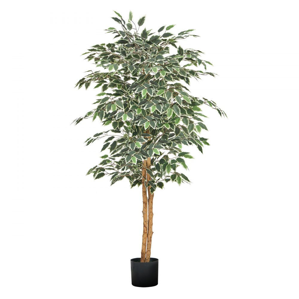 VEVOR 5FT Artificial Ficus Tree with Black Pot, Tall Faux Ficus Plant with Natural Wood Trunk and Realistic Green Leaves, Indoor Fake Silk Tree for Home, Office, Living Room, or Corner Décor