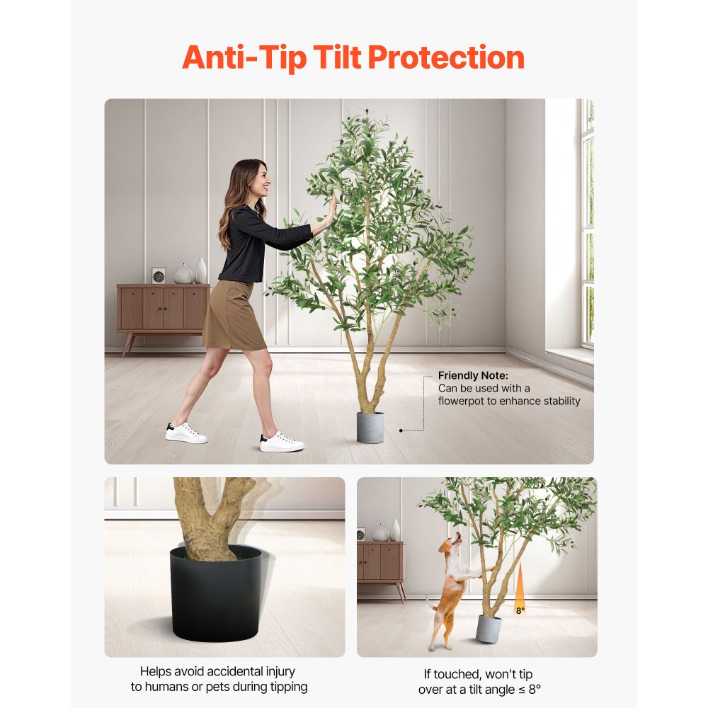 VEVOR 6FT Artificial Olive Tree with Black Pot, Tall Fake Tree with Natural Wood Trunk & Realistic Green Leaves and Fruits, Indoor Faux Plant for Home, Office, Living Room, Corner Decor