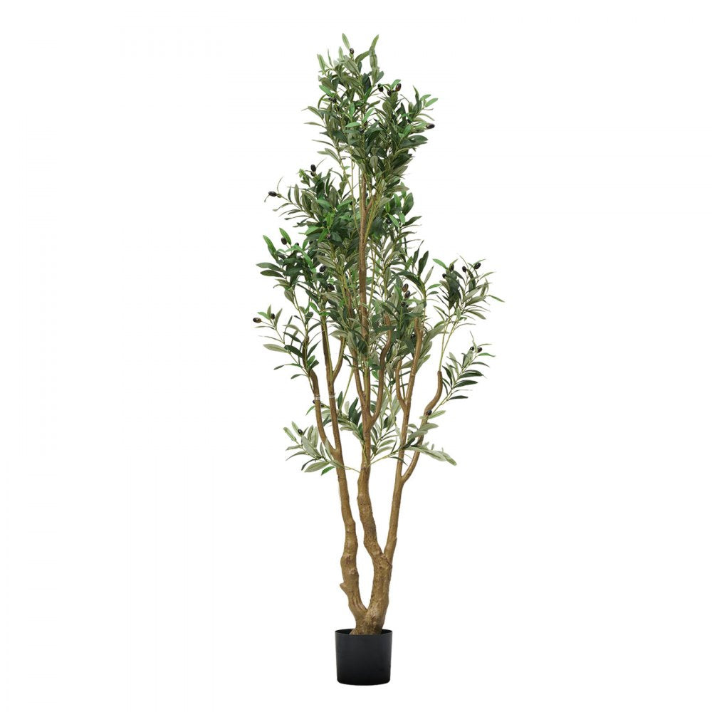 VEVOR 6FT Artificial Olive Tree with Black Pot, Tall Fake Tree with Natural Wood Trunk & Realistic Green Leaves and Fruits, Indoor Faux Plant for Home, Office, Living Room, Corner Decor