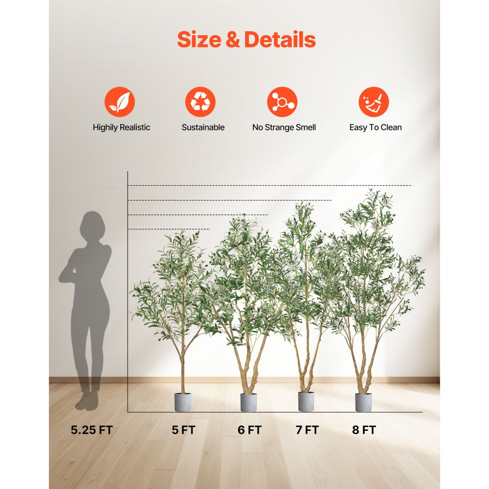VEVOR 7FT Artificial Olive Tree with Black Pot, Tall Fake Tree with Natural Wood Trunk & Realistic Green Leaves and Fruits, Indoor Faux Plant for Home, Office, Living Room, Corner Decor