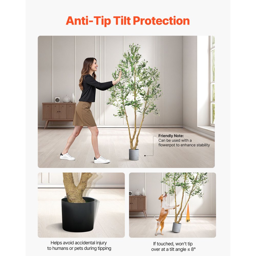 VEVOR 7FT Artificial Olive Tree with Black Pot, Tall Fake Tree with Natural Wood Trunk & Realistic Green Leaves and Fruits, Indoor Faux Plant for Home, Office, Living Room, Corner Decor