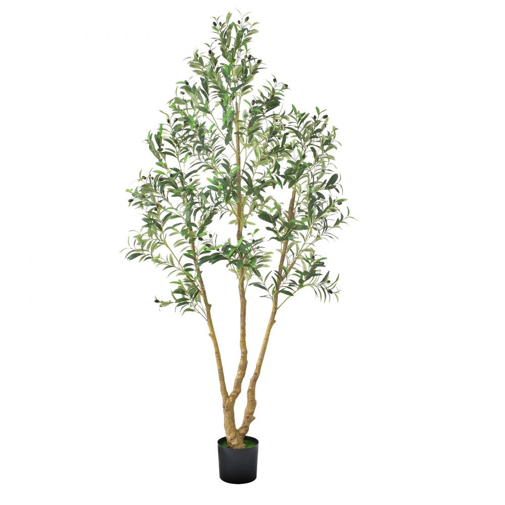 VEVOR 7FT Artificial Olive Tree with Black Pot, Tall Fake Tree with Natural Wood Trunk & Realistic Green Leaves and Fruits, Indoor Faux Plant for Home, Office, Living Room, Corner Decor