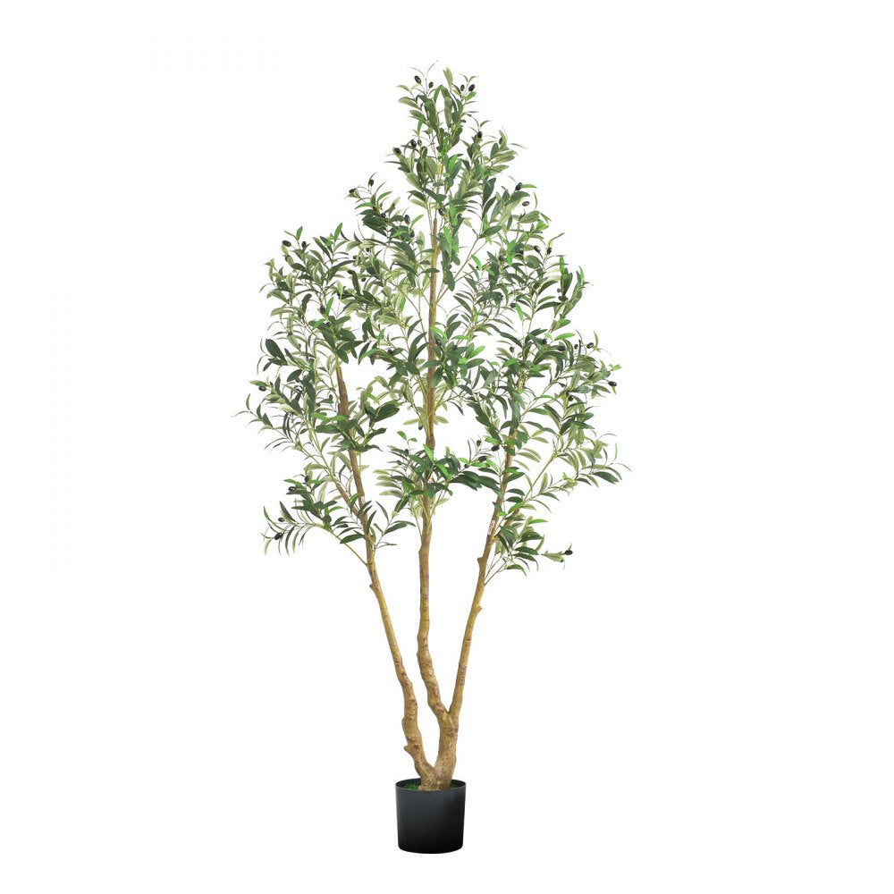 VEVOR 7FT Artificial Olive Tree with Black Pot, Tall Fake Tree with Natural Wood Trunk & Realistic Green Leaves and Fruits, Indoor Faux Plant for Home, Office, Living Room, Corner Decor