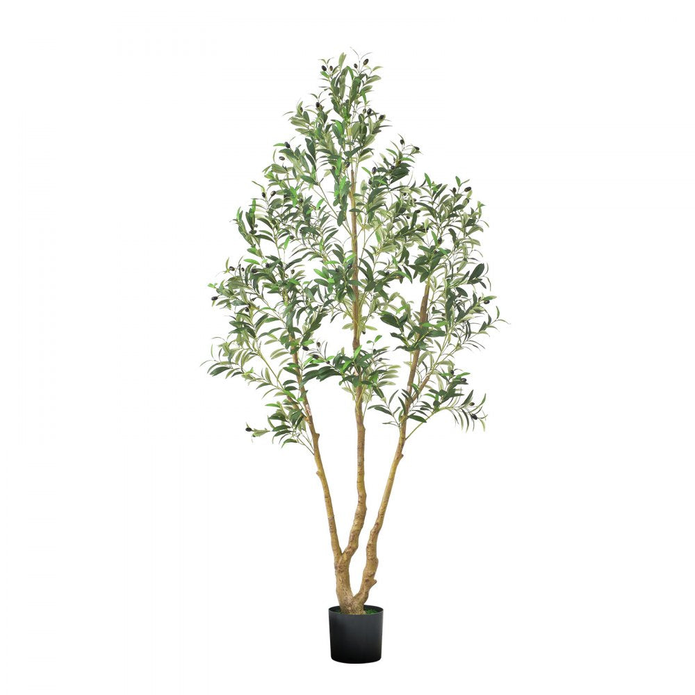 VEVOR 7FT Artificial Olive Tree with Black Pot, Tall Fake Tree with Natural Wood Trunk & Realistic Green Leaves and Fruits, Indoor Faux Plant for Home, Office, Living Room, Corner Decor