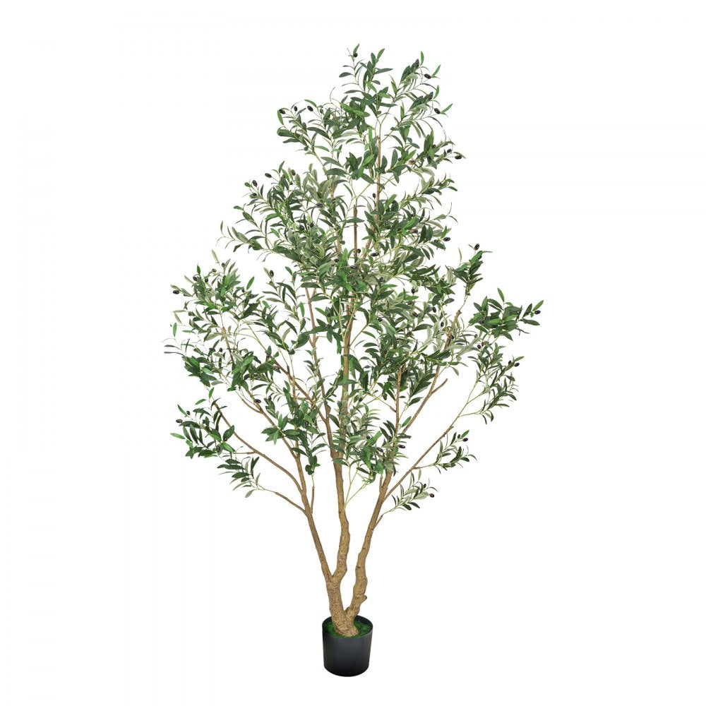 VEVOR 8FT Artificial Olive Tree with Black Pot, Tall Fake Tree with Natural Wood Trunk & Realistic Green Leaves and Fruits, Indoor Faux Plant for Home, Office, Living Room, Corner Decor