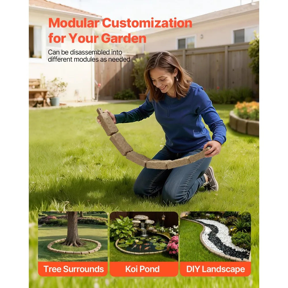 VEVOR Faux Stone Landscape Edging, 46.4 x 2.2 in Realistic Lawn Edging, Flexible Brick-Sized Garden Edging Border with Anchoring Spikes, Fade-Resistant Yard Edging for Driveways Walkway Beige
