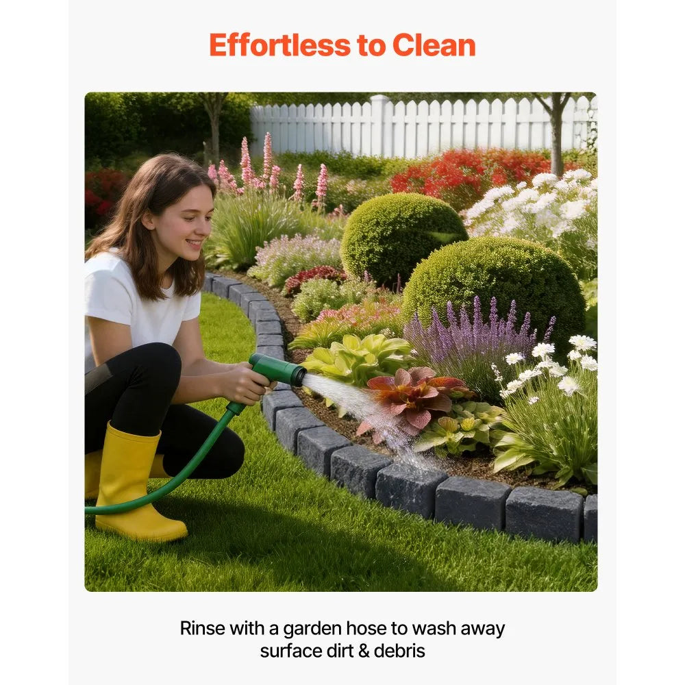 VEVOR Faux Stone Landscape Edging, 46.85" Kit, No Dig Garden Edging Border, Blocks for Lawn, Flower Beds, Yards, 1 Pack Each Section Has 6 Bricks 46.85"L x 3.94"W x 6.1"H, 3 Spikes, Charcoal Black