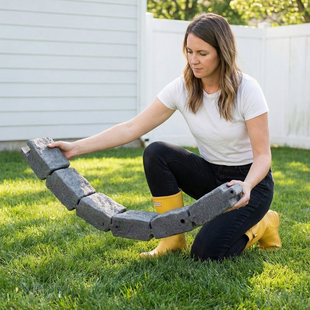 VEVOR Faux Stone Landscape Edging, 15.5 ft Kit, No Dig Garden Edging Border, Blocks for Lawn, Flower Beds, Yards, 4 Pack Each Section Has 6 Bricks 46.85"L x 3.94"W x 6.1"H, 8 Spikes, Sandstone Gray