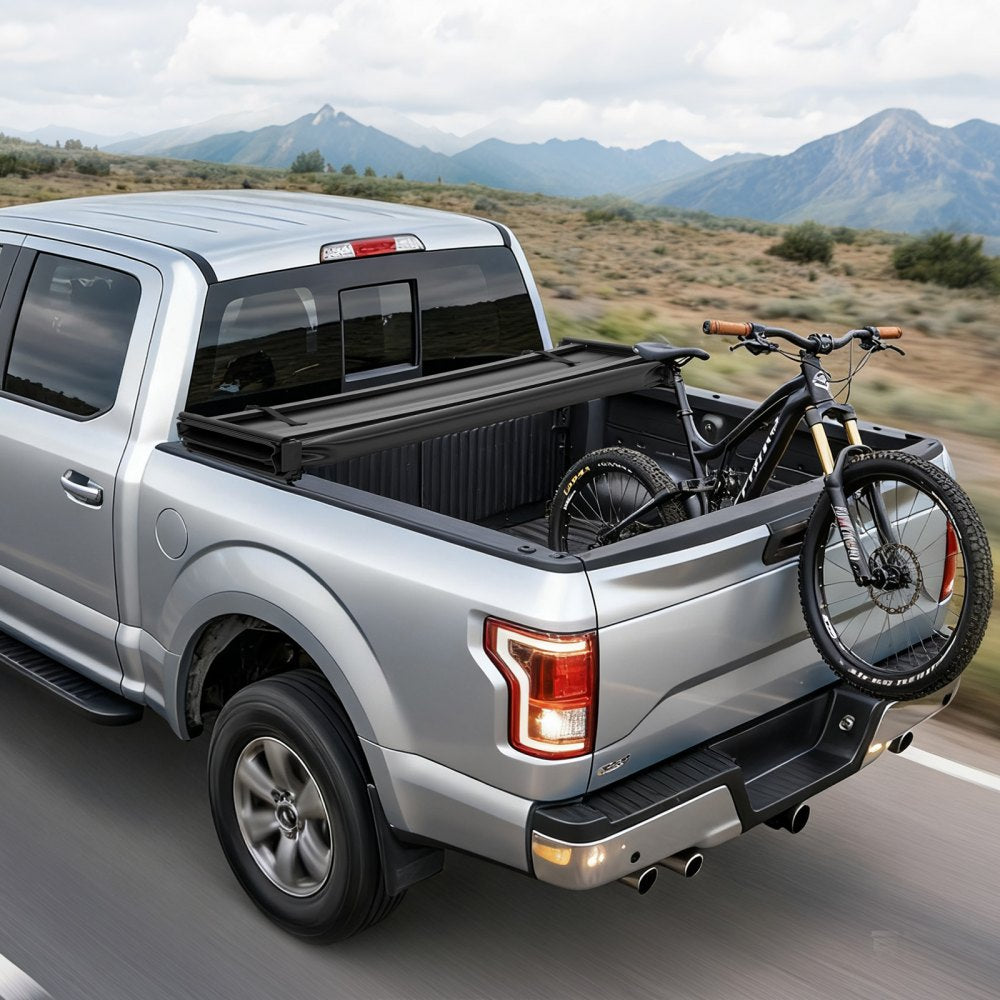VEVOR Soft Quad-Fold Truck Bed Tonneau Cover, Compatible with 2019-2024 Dodge Ram 1500 (Incl. Classic & New) 6.4 ft (76 in) Bed Without Rambox, Split Tailgate, Waterproof Folding Truck Tonneau Cover