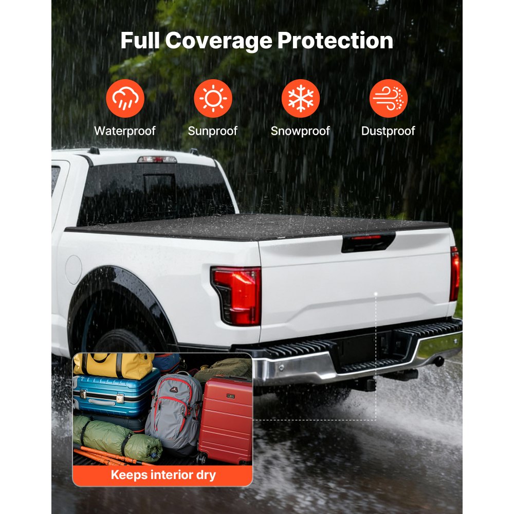 VEVOR Soft Tri-Fold Truck Bed Tonneau Cover, Compatible with 2015-2025 Ford F-150 5.5 ft (67.1 in) Bed, Waterproof Soft Folding Truck Tonneau Cover with 3-Layer PVC and Aluminum Alloy Support Bar