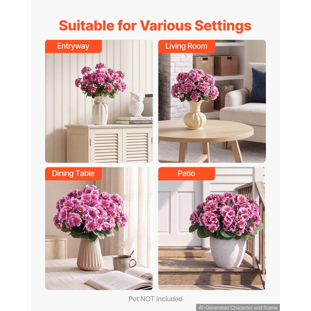 VEVOR Artificial Flowers Bulk Geraniums 24 PCS Faux Pink Flower with Stems, for Vase, Centerpieces, Weddings, Parties, Bouquets, Home Decor and DIY Arrangements, Realistic Fake Flowers, Easy to Care