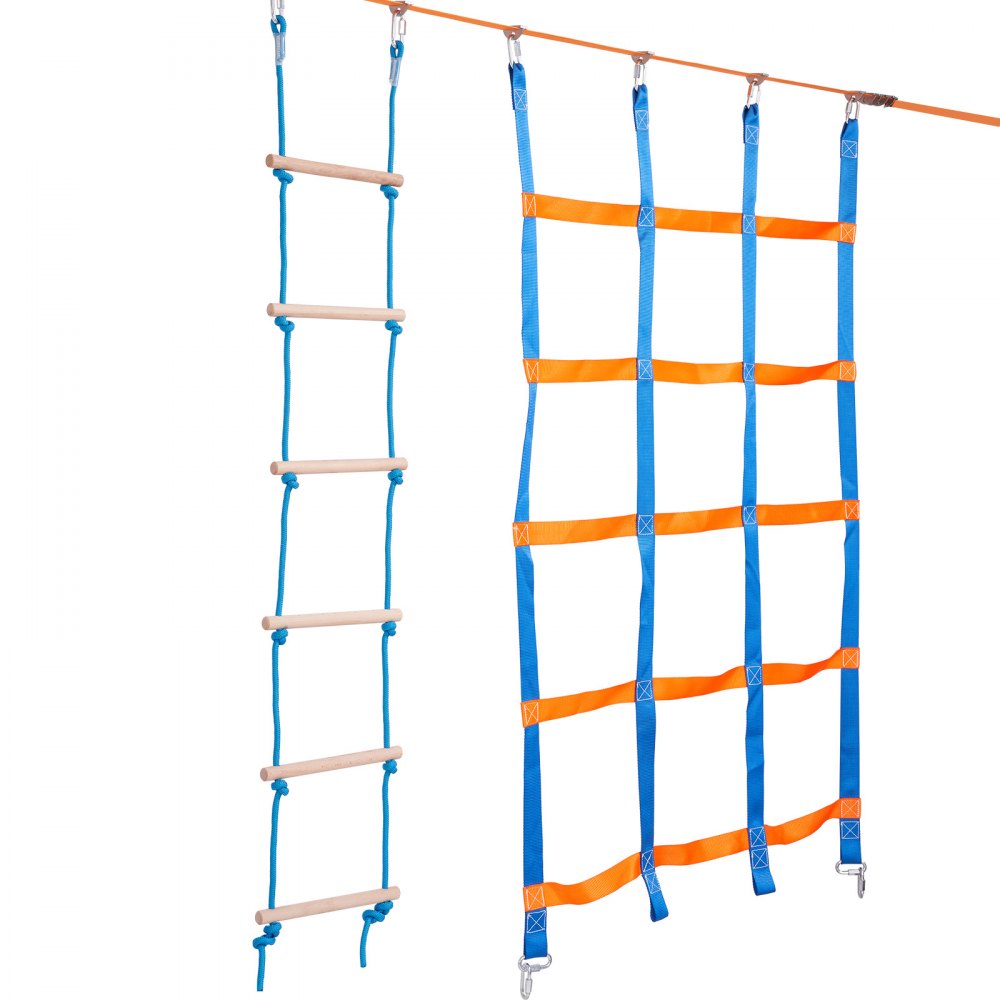 VEVOR Ninja Warrior Obstacle Course for Kids, 2 x 50 ft Weatherproof Slacklines, 500lbs Weight Capacity Monkey Line, Outdoor Playset Equipment, Backyard Toys Training Equipment Set with 12 Obstacles