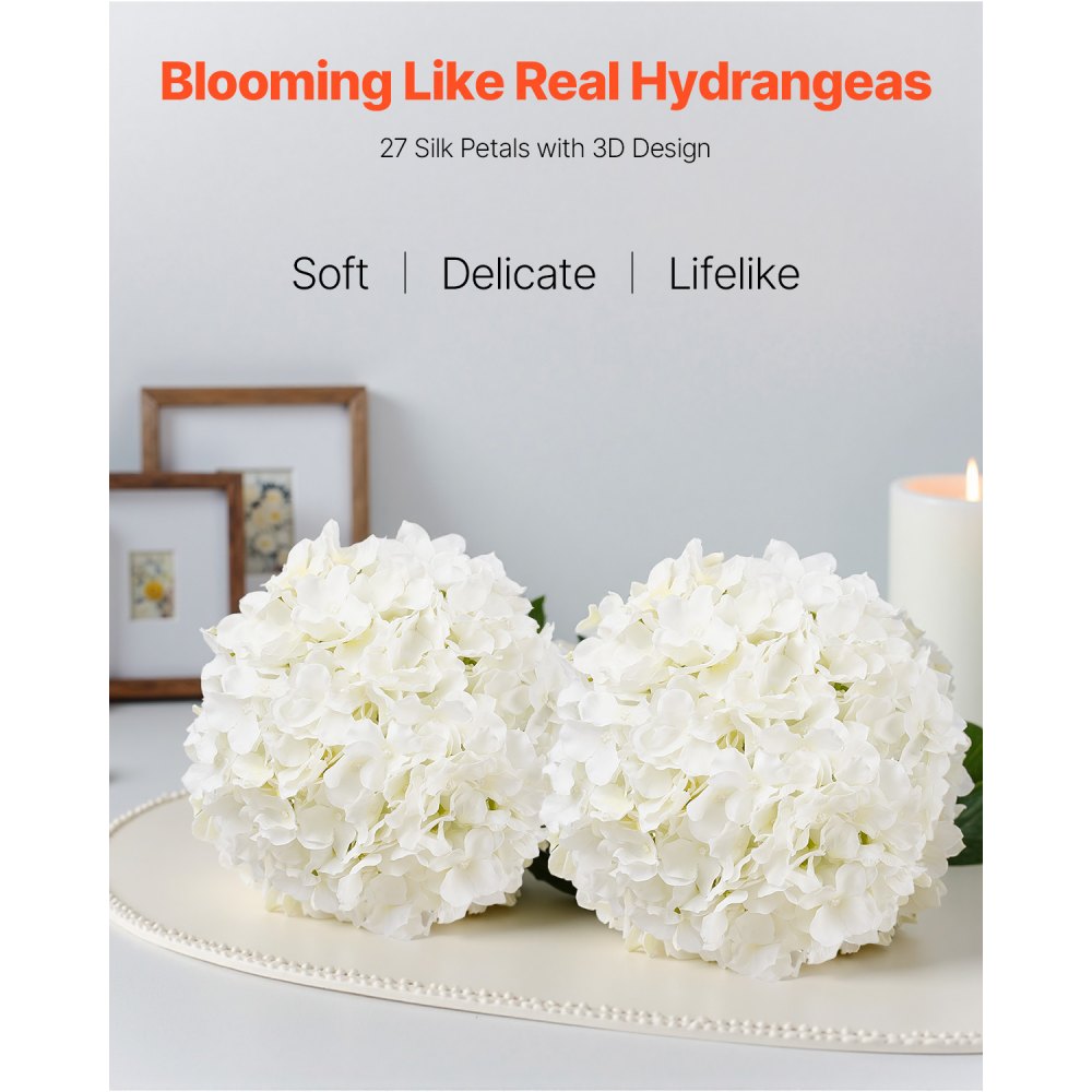 VEVOR Artificial Flowers, 105 pcs Real Looking White Silk Fake Hydrangea Bulk, White Faux Bridal Shower with Stems for DIY Wedding Bouquets, Home Centerpieces Arrangements, Party Tables Decorations