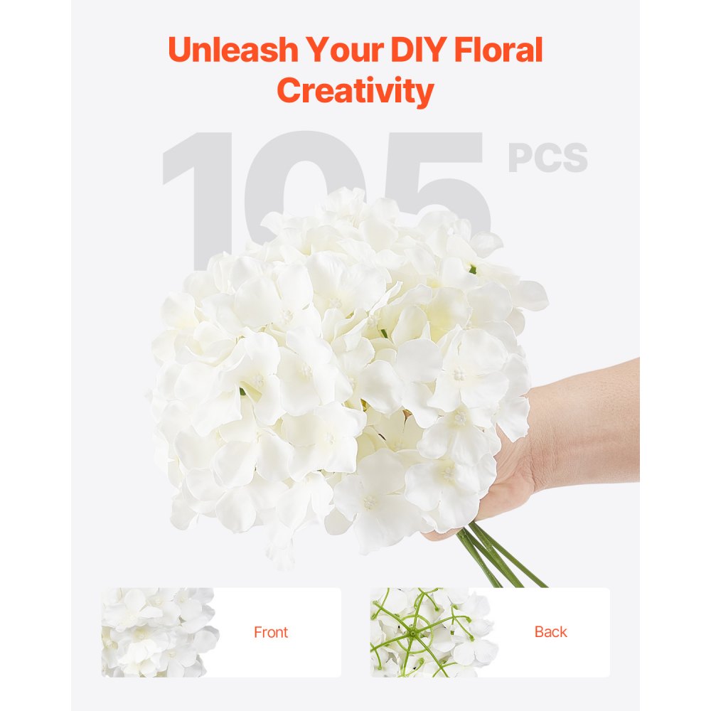 VEVOR Artificial Flowers, 105 pcs Real Looking White Silk Fake Hydrangea Bulk, White Faux Bridal Shower with Stems for DIY Wedding Bouquets, Home Centerpieces Arrangements, Party Tables Decorations