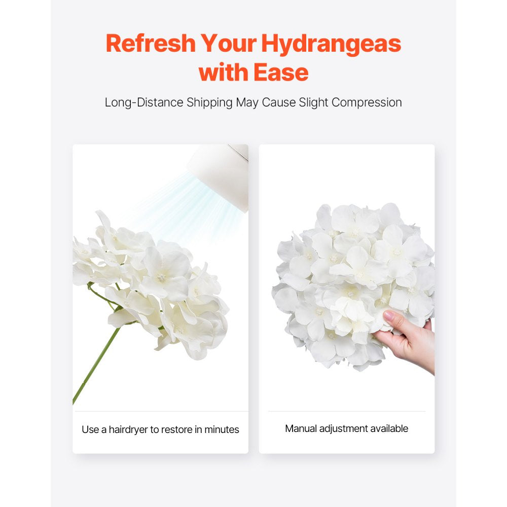 VEVOR Artificial Flowers, 105 pcs Real Looking White Silk Fake Hydrangea Bulk, White Faux Bridal Shower with Stems for DIY Wedding Bouquets, Home Centerpieces Arrangements, Party Tables Decorations
