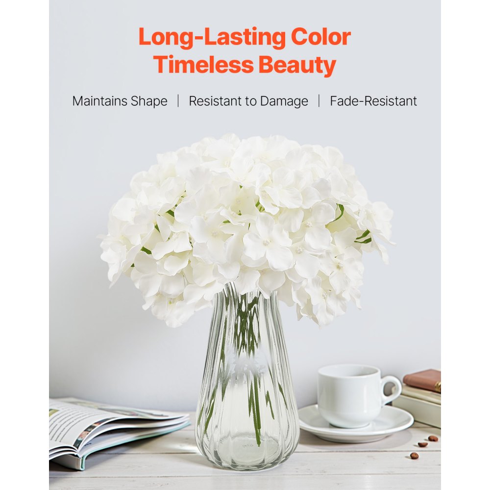VEVOR Artificial Flowers, 305 pcs Real Looking White Silk Fake Hydrangea Bulk, White Faux Bridal Shower with Stems for DIY Wedding Bouquets, Home Centerpieces Arrangements, Party Tables Decorations