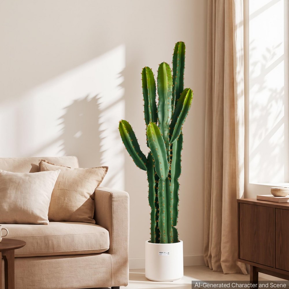 VEVOR Artificial Cactus, 60 in Tall Fake Cactus Plant with White Pot 1 Pack, for Home, Garden, Office, Living Room, Bedroom, Porch Indoor Decoration, 9 inch Wide, Realistic Texture Large Faux Plant