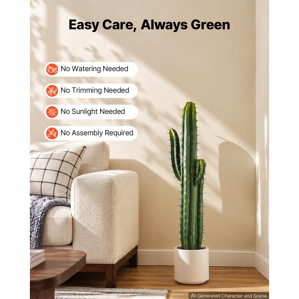 VEVOR Artificial Cactus, 36 in Tall Fake Cactus Plant with White Pot 1 Pack, for Home, Garden, Office, Living Room, Bedroom Indoor Decoration, Realistic Texture Large Faux Decor Plant, Premium HDPE