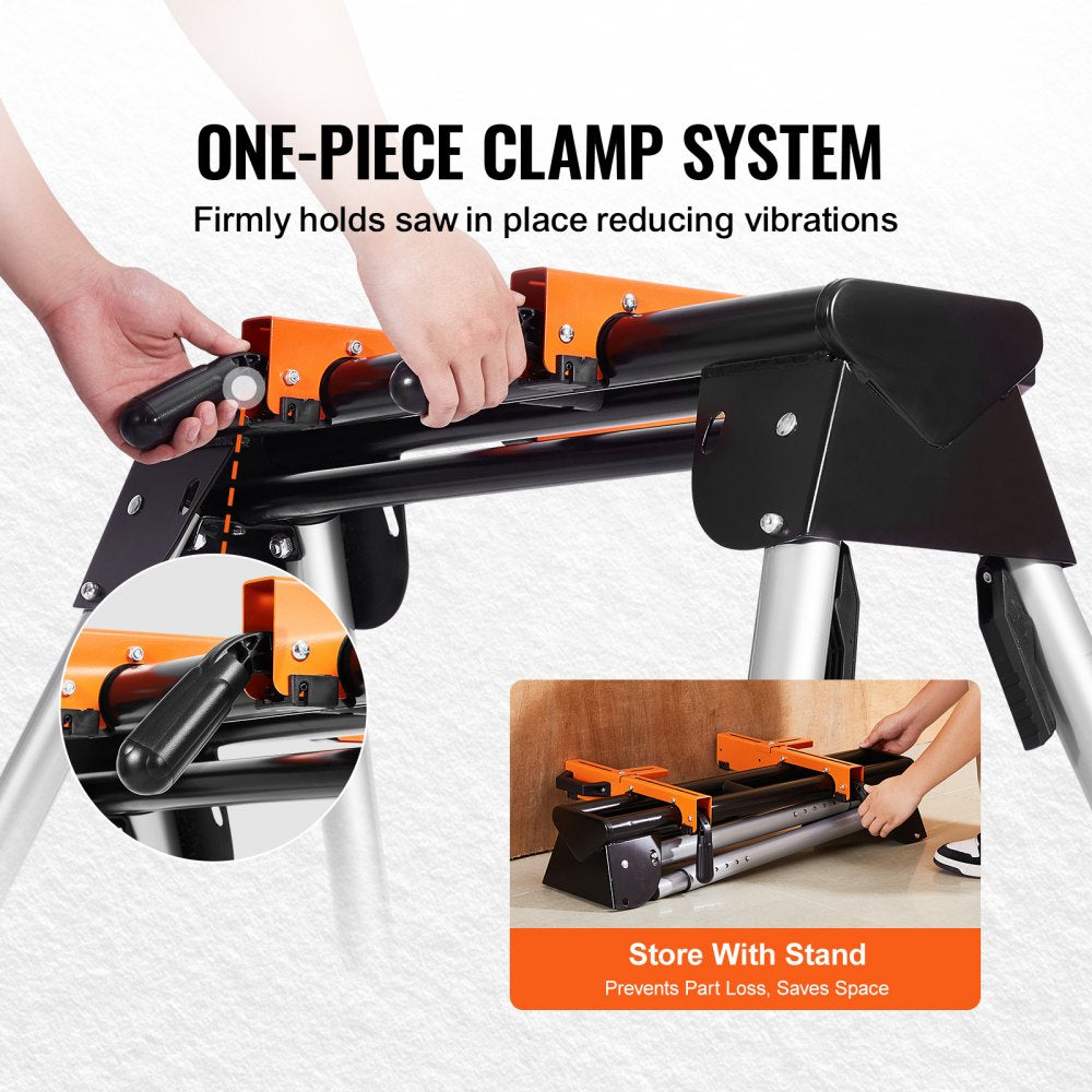 VEVOR Miter Saw Stand, 330lbs Load Capacity Steel Collapsible Stand for Miter Saw with One-piece Mounting Brackets Clamps, 29.1"-32.9" Adjustable Height, Portable Compact and Folding Miter Saw Stand