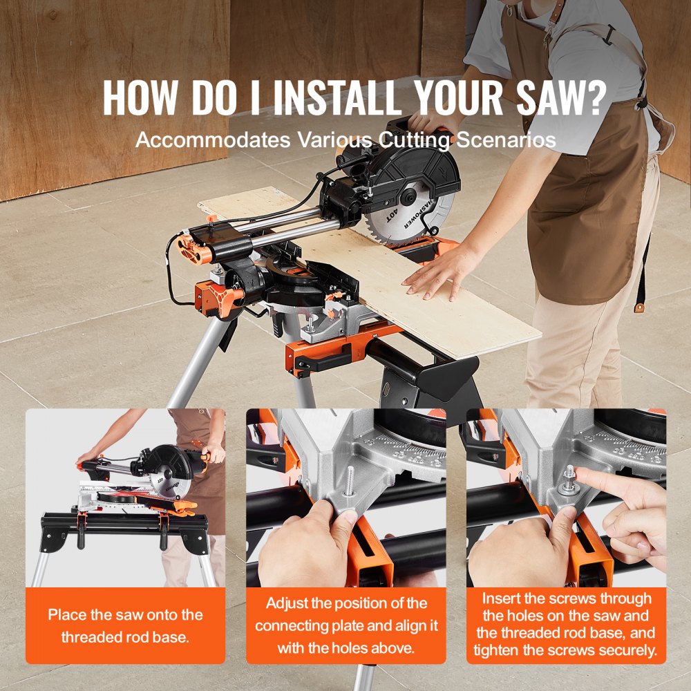 VEVOR Miter Saw Stand, 330lbs Load Capacity Steel Collapsible Stand for Miter Saw with One-piece Mounting Brackets Clamps, 29.1"-32.9" Adjustable Height, Portable Compact and Folding Miter Saw Stand