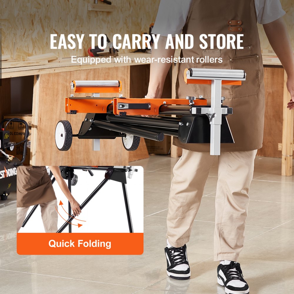 VEVOR Miter Saw Stand, 550lbs Load Capacity Steel Collapsible Stand for Miter Saw with One-piece Mounting Brackets Clamps, Adjustable Height and Length, Portable Compact and Folding Miter Saw Stand