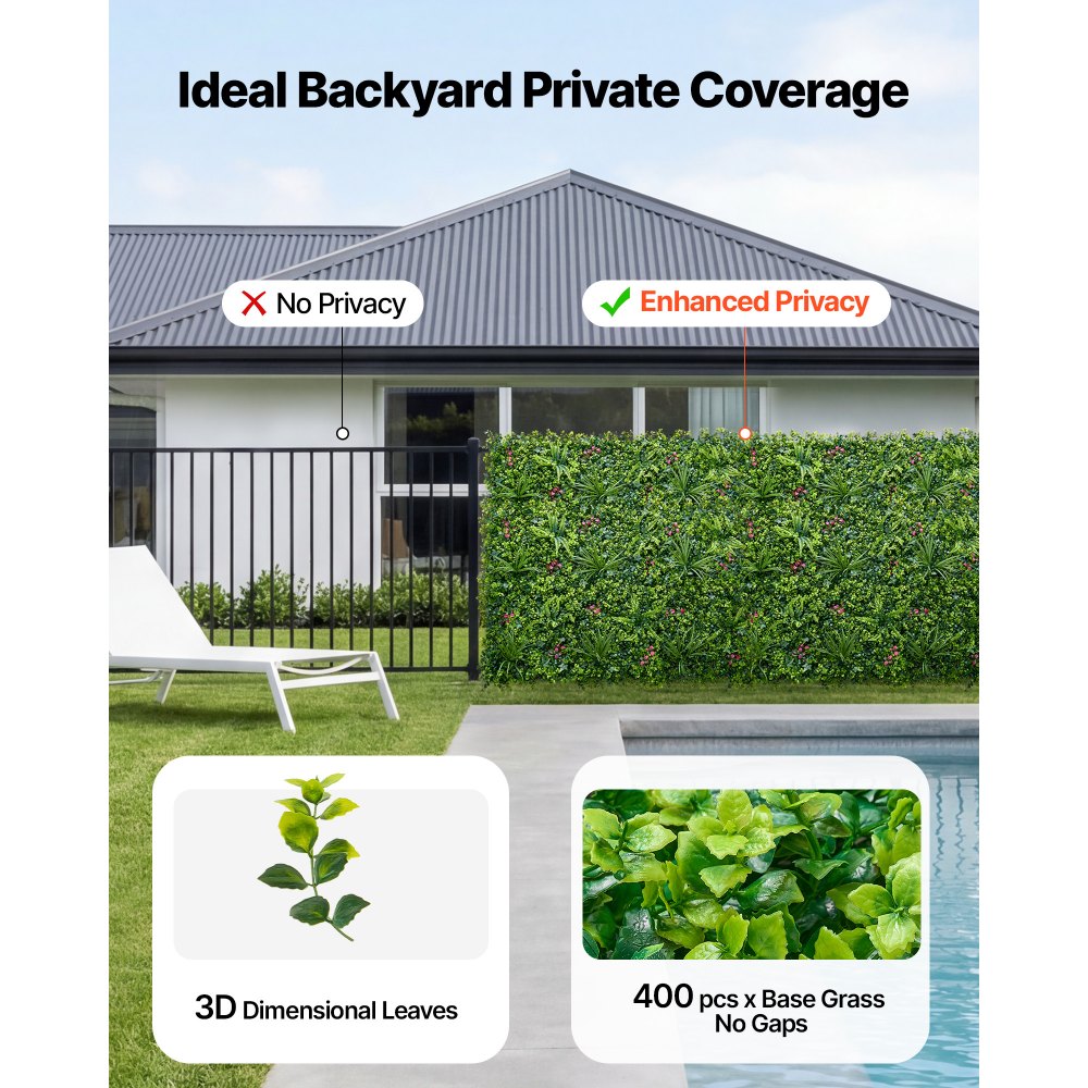 VEVOR Artificial Plant Wall, 12PCS 20 x 20 in Artificial Boxwood Panels, Greenery Backdrop Privacy Hedge Fence with Sun Protection, Fake Grass Wall Screen for Wedding, Indoor, Outdoor Garden, Backyard