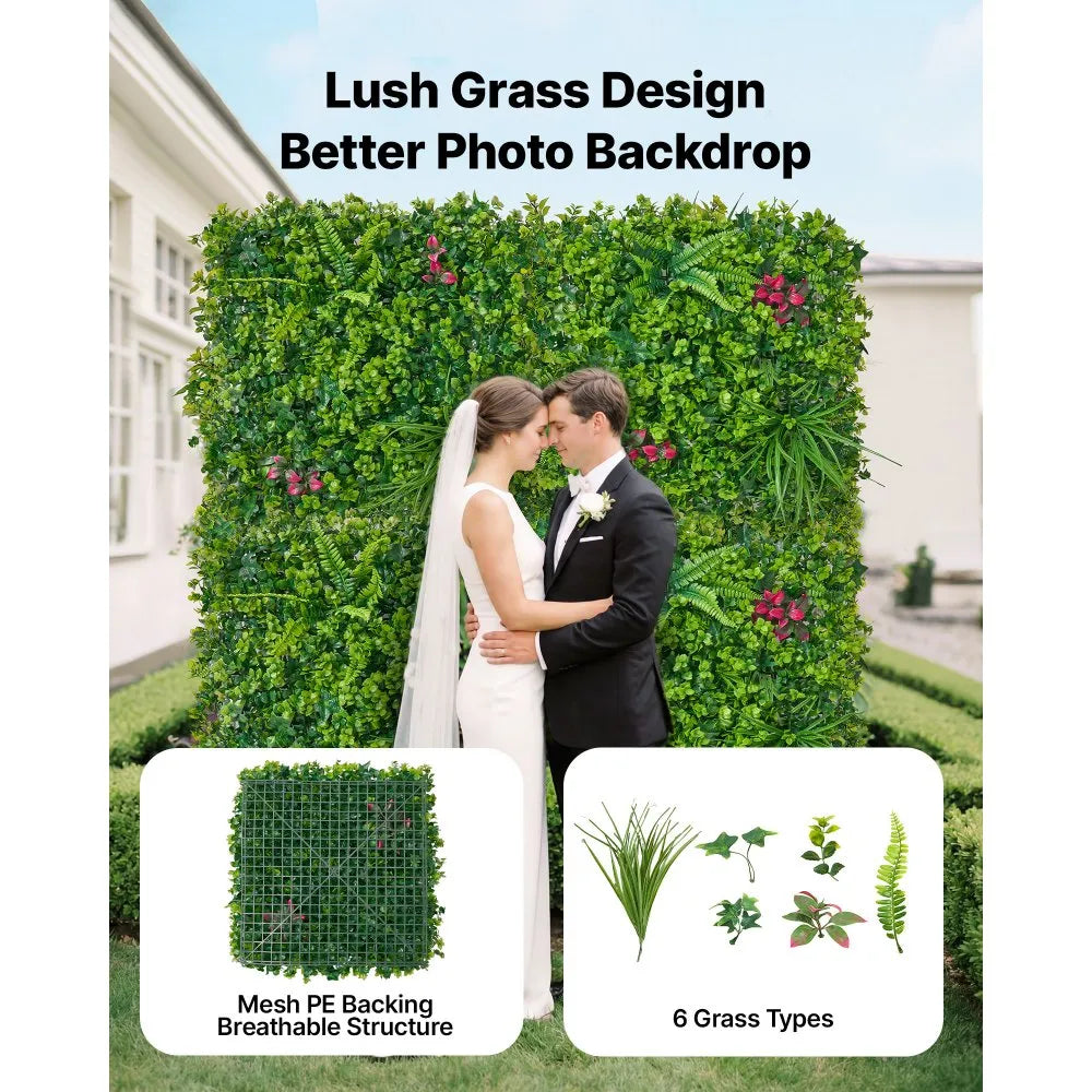 VEVOR Artificial Plant Wall, 16PCS 20 x 20 in Artificial Boxwood Panels, Greenery Backdrop Privacy Hedge Fence with Sun Protection, Fake Grass Wall Screen for Wedding, Indoor, Outdoor Garden, Backyard
