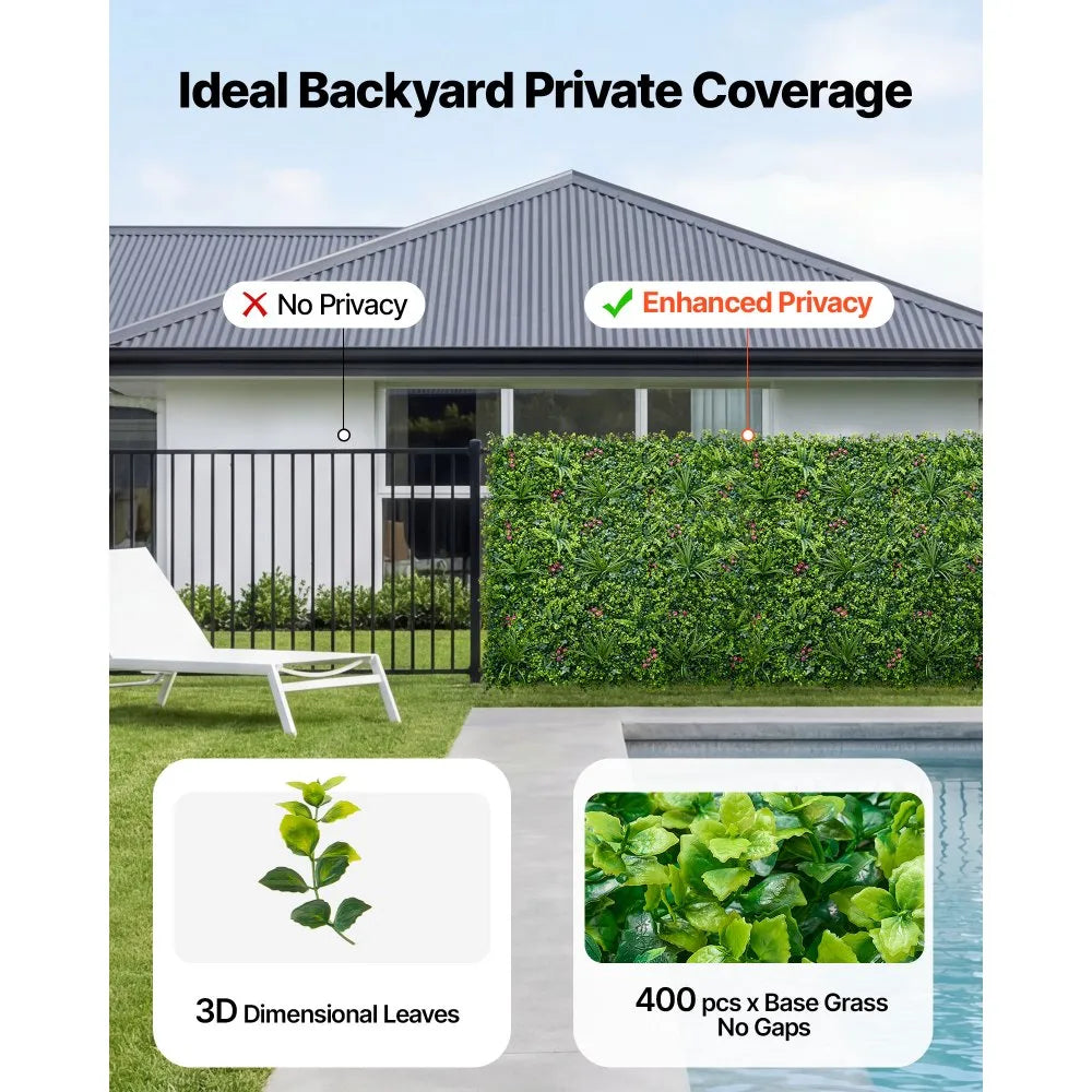 VEVOR Artificial Plant Wall, 16PCS 20 x 20 in Artificial Boxwood Panels, Greenery Backdrop Privacy Hedge Fence with Sun Protection, Fake Grass Wall Screen for Wedding, Indoor, Outdoor Garden, Backyard