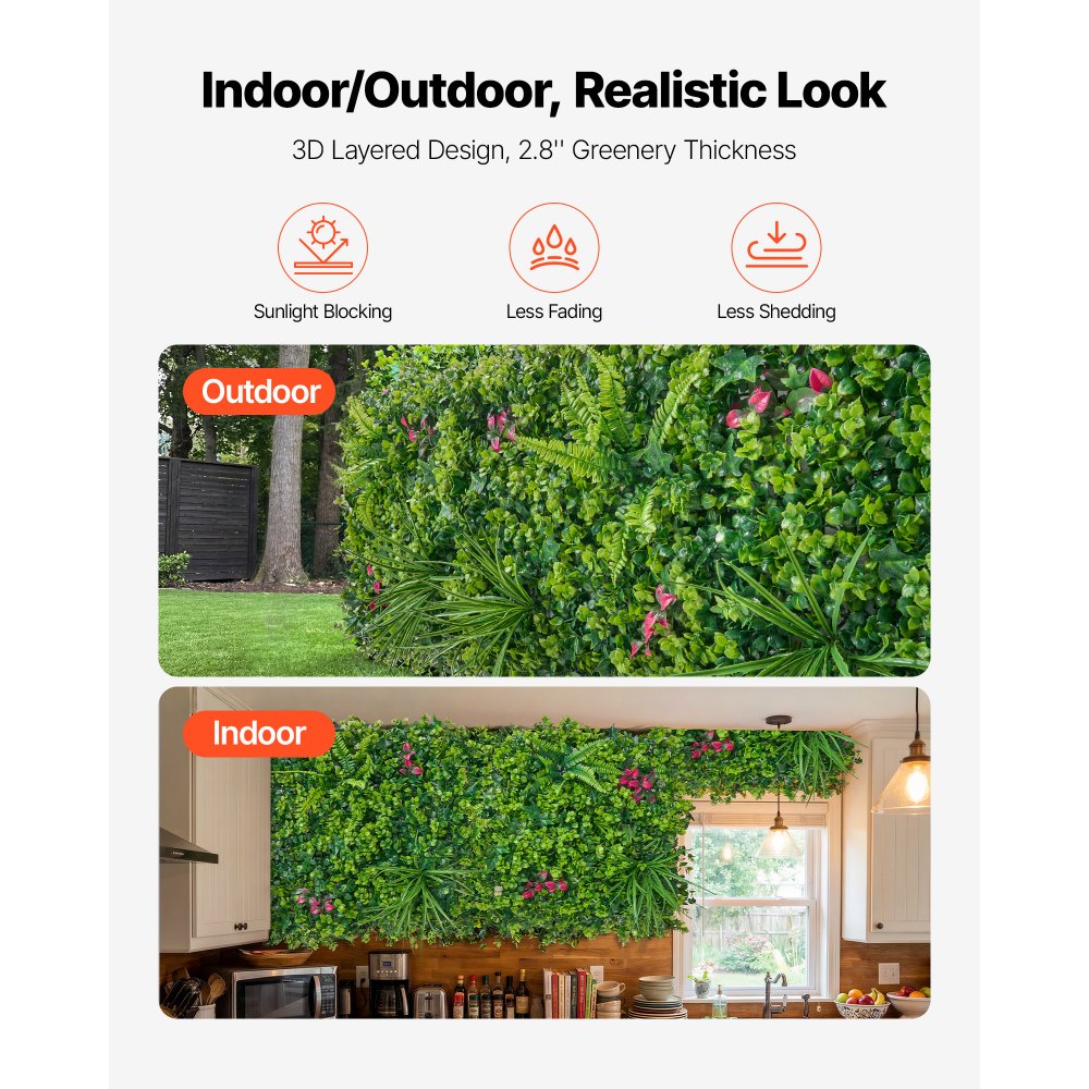 VEVOR Artificial Plant Wall, 16PCS 20 x 20 in Artificial Boxwood Panels, Greenery Backdrop Privacy Hedge Fence with Sun Protection, Fake Grass Wall Screen for Wedding, Indoor, Outdoor Garden, Backyard