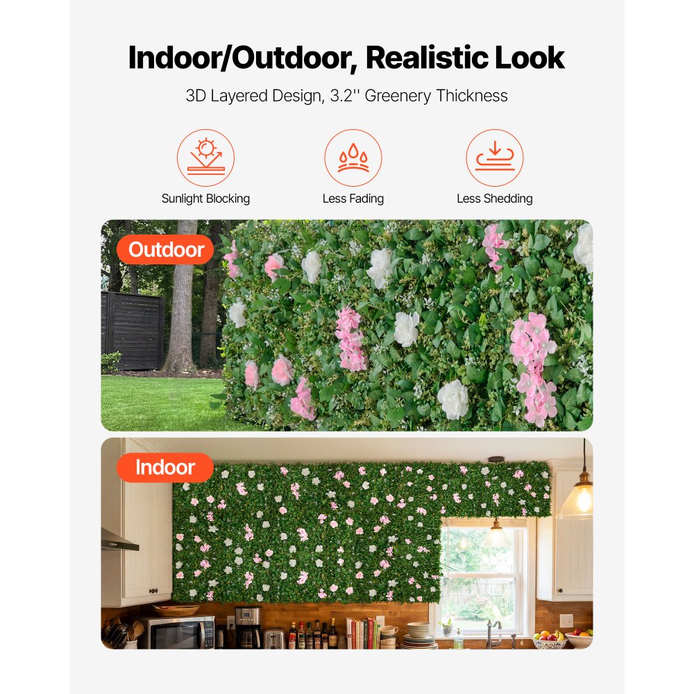 VEVOR Artificial Luxury‌ Flower Wall Backdrop, 2 PCS, Each Panel 2 x 8 ft, Gorgeous 3D Silk Floral Backdrop Pet Friendly, Easy Installation Flower Wall Panel for Wedding, Event, Party and Home Decor