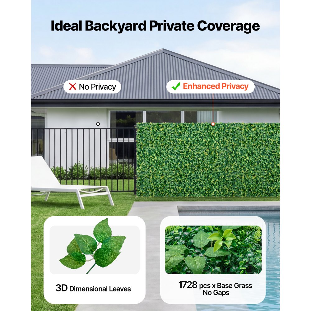 VEVOR Artificial Plant Wall, 4 PCS, Each Panel 2 x 8 ft Artificial Boxwood Panels, Sun Protection Greenery Backdrop Privacy Hedge Fence, Fake Grass Screen for Wedding, Indoor, Outdoor Garden, Backyard
