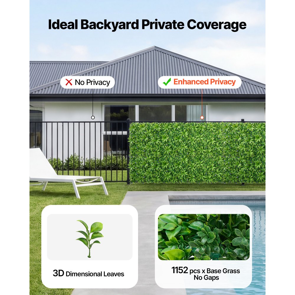 VEVOR Artificial Plant Wall, 40 x 120 in Artificial Boxwood Panels, Sun Protection Greenery Backdrop Privacy Hedge Fence, Fake Grass Screen for Wedding, Indoor, Outdoor Garden, Backyard (1 PC)