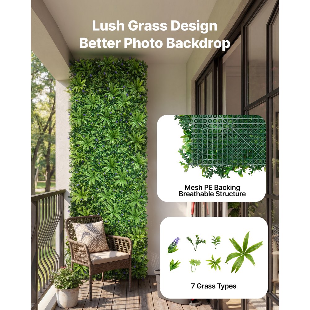VEVOR Artificial Plant Wall, 40 x 120 in Artificial Boxwood Panels, Sun Protection Greenery Backdrop Privacy Hedge Fence, Fake Grass Screen for Wedding, Indoor, Outdoor Garden, Backyard (1 PC)