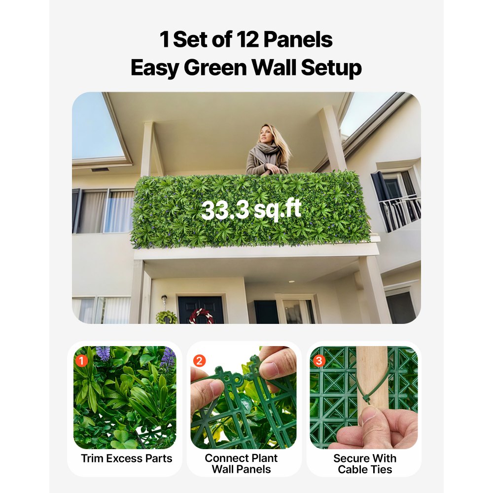 VEVOR Artificial Plant Wall, 40 x 120 in Artificial Boxwood Panels, Sun Protection Greenery Backdrop Privacy Hedge Fence, Fake Grass Screen for Wedding, Indoor, Outdoor Garden, Backyard (1 PC)