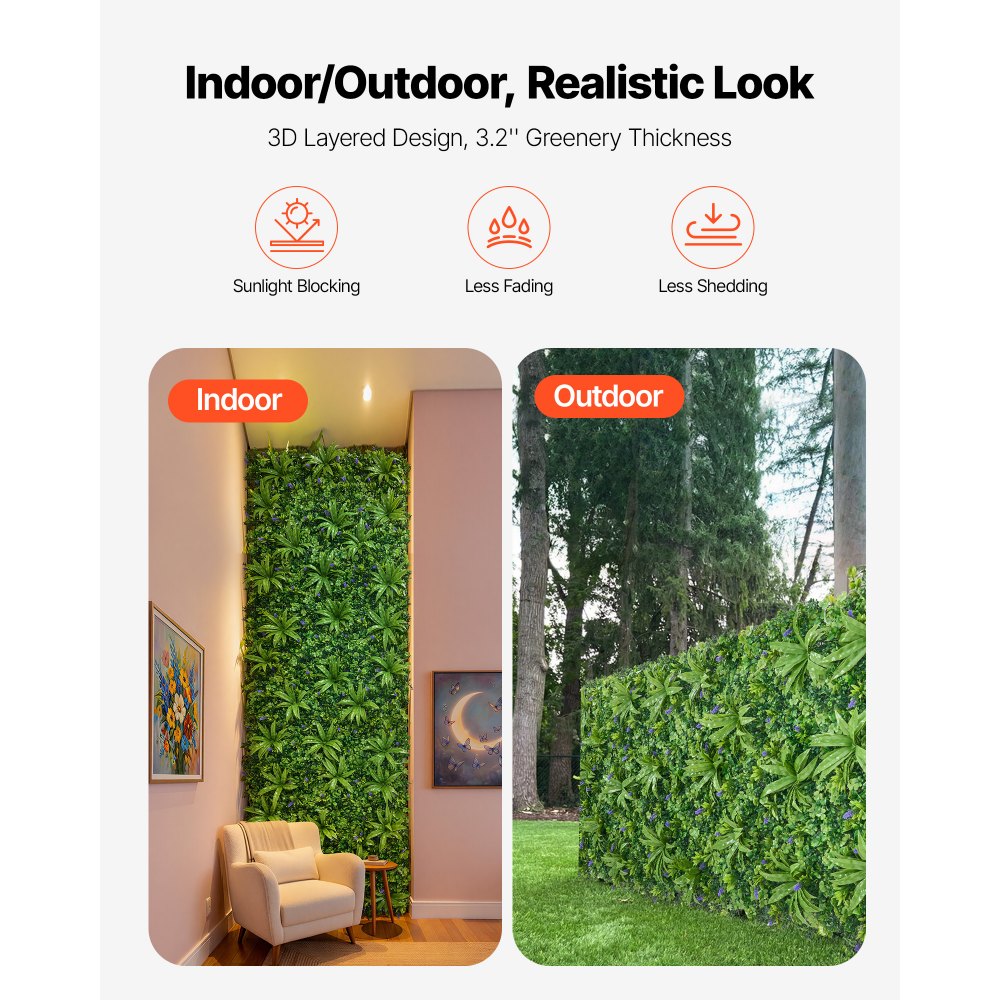 VEVOR Artificial Plant Wall, 40 x 120 in Artificial Boxwood Panels, Sun Protection Greenery Backdrop Privacy Hedge Fence, Fake Grass Screen for Wedding, Indoor, Outdoor Garden, Backyard (1 PC)