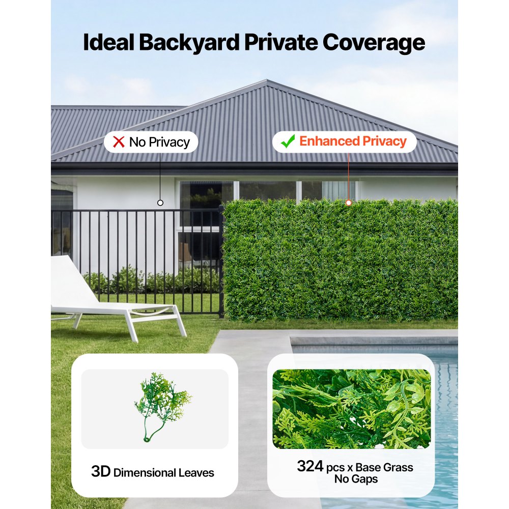 VEVOR Artificial Plant Wall, 12PCS 20 x 20 in Artificial Boxwood Panels, Sun Protection Greenery Backdrop Privacy Hedge Fence, Fake Grass Screen for Wedding, Indoor, Outdoor Garden, Backyard
