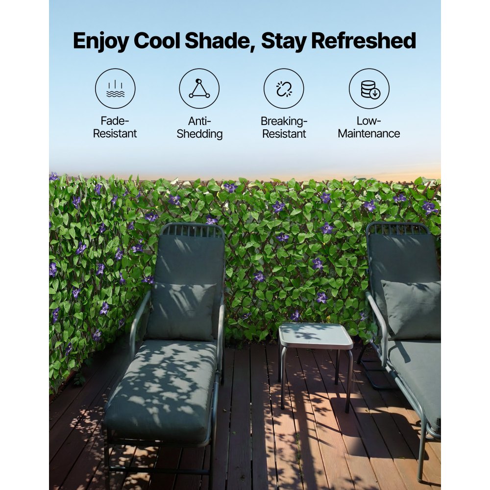 VEVOR Expandable Fence Privacy Screen, 25.5 x 122 in Expand Artificial Plant Wall, Realistic Artificial Ivy Panel with 50 Zip Ties, Decorative Faux Greenery Backdrop Hedges for Balcony Patio Outdoor