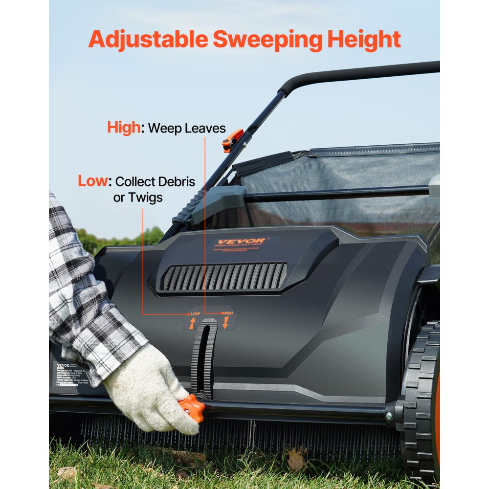VEVOR Push Lawn Sweeper, 21inch Leaf & Grass Collector, Strong Plastic Wheels & Heavy Duty Thickened Steel Durable to Use with Large Capacity 3.5 cu. ft. Mesh Collection Hopper Bag, 2 Spinning Brushes