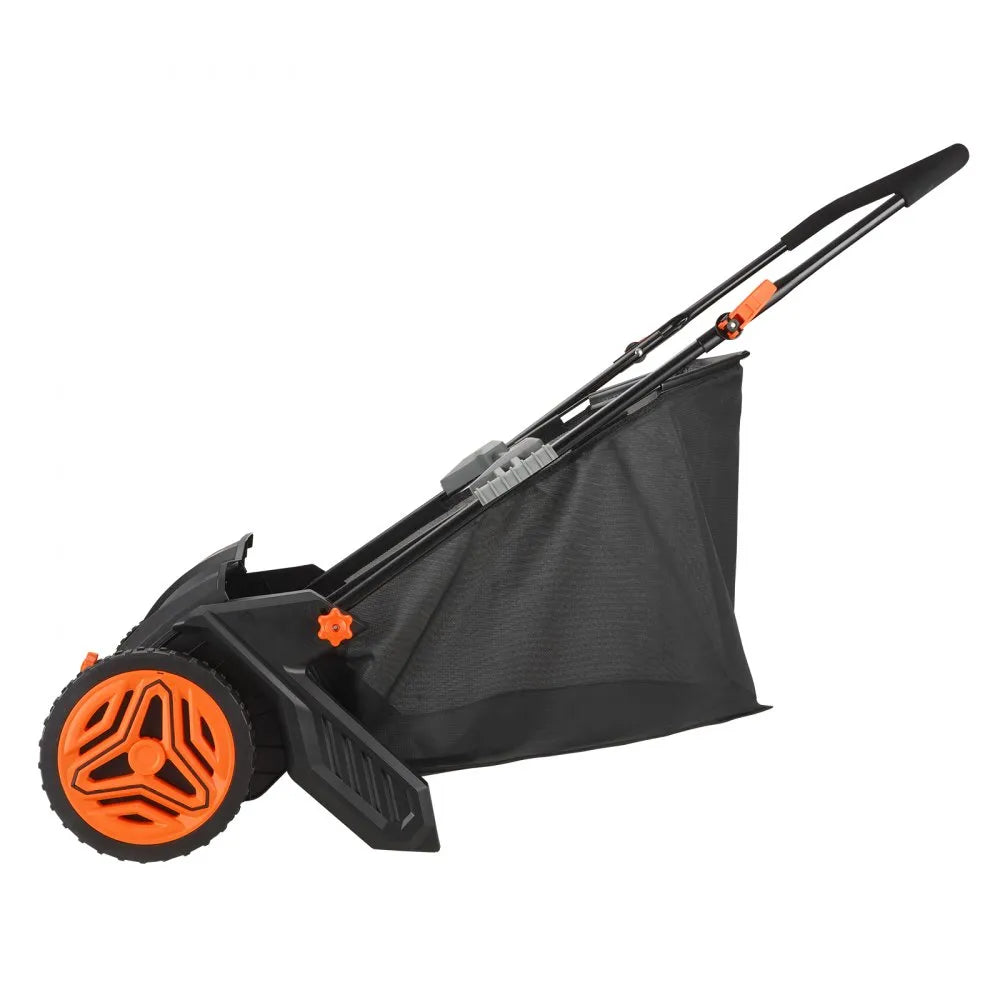 VEVOR Push Lawn Sweeper, 21inch Leaf & Grass Collector, Strong Plastic Wheels & Heavy Duty Thickened Steel Durable to Use with Large Capacity 3.5 cu. ft. Mesh Collection Hopper Bag, 2 Spinning Brushes