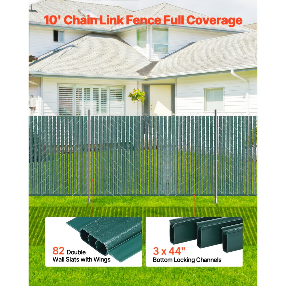 VEVOR Bottom Locking Privacy Slats, Double-Wall Vertical Bottom-Locking Slats with Wings for Chain-Link Fence, High-Density HDPE Chain Link Slats Ideally Fit 4' High Fence for Garden and Farm(Green)
