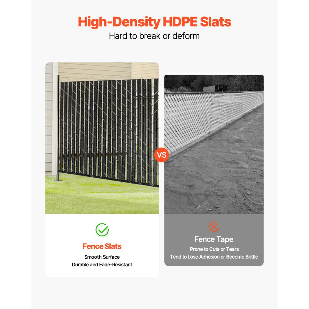 VEVOR Bottom Locking Privacy Slats, Double-Wall Vertical Bottom-Locking Slats with Wings for Chain-Link Fence, High-Density HDPE Chain Link Slats Ideally Fit 8' High Fence for Garden and Farm(Black)