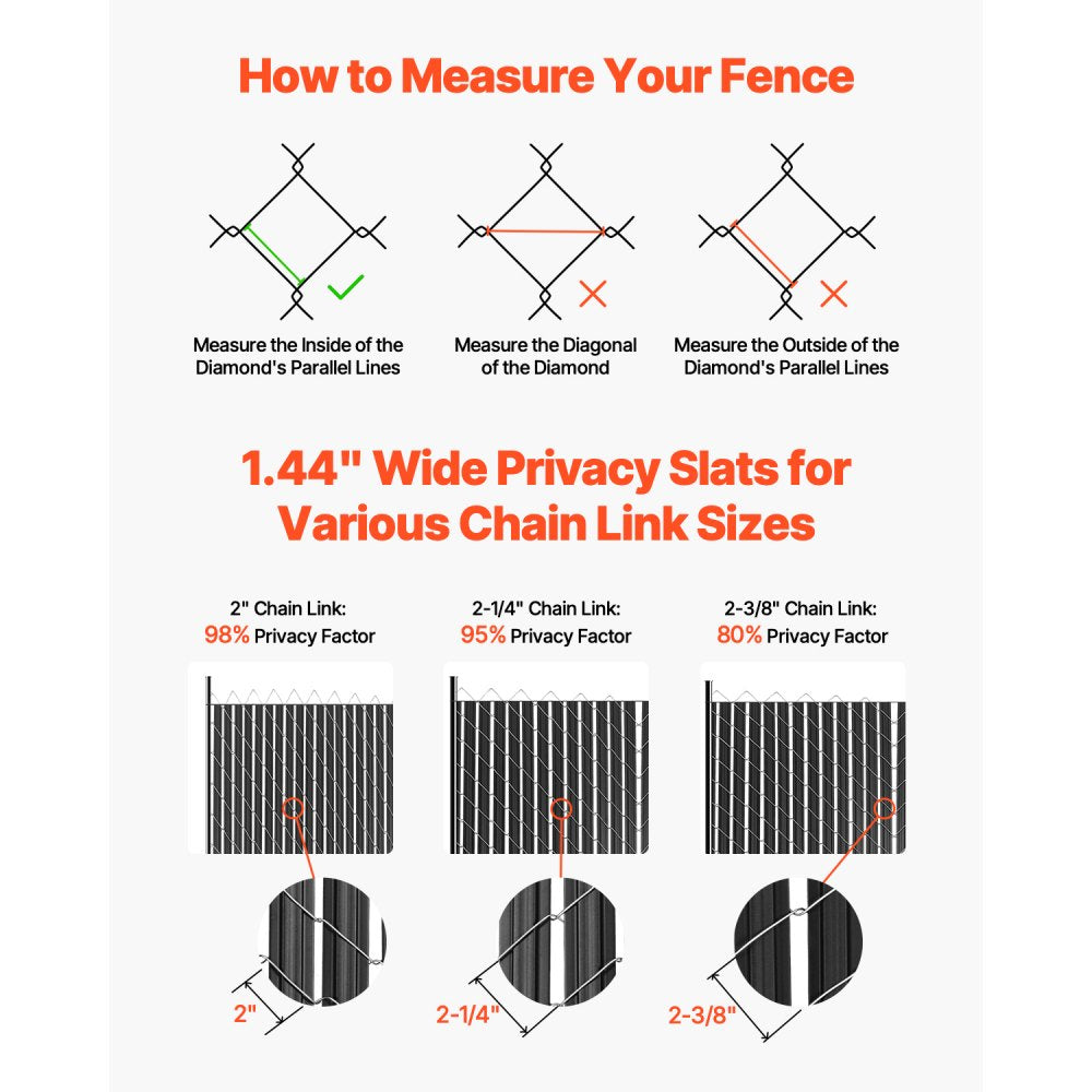 VEVOR Bottom Locking Privacy Slats, Double-Wall Vertical Bottom-Locking Slats with Wings for Chain-Link Fence, High-Density HDPE Chain Link Slats Ideally Fit 6' High Fence for Garden and Farm(Black)