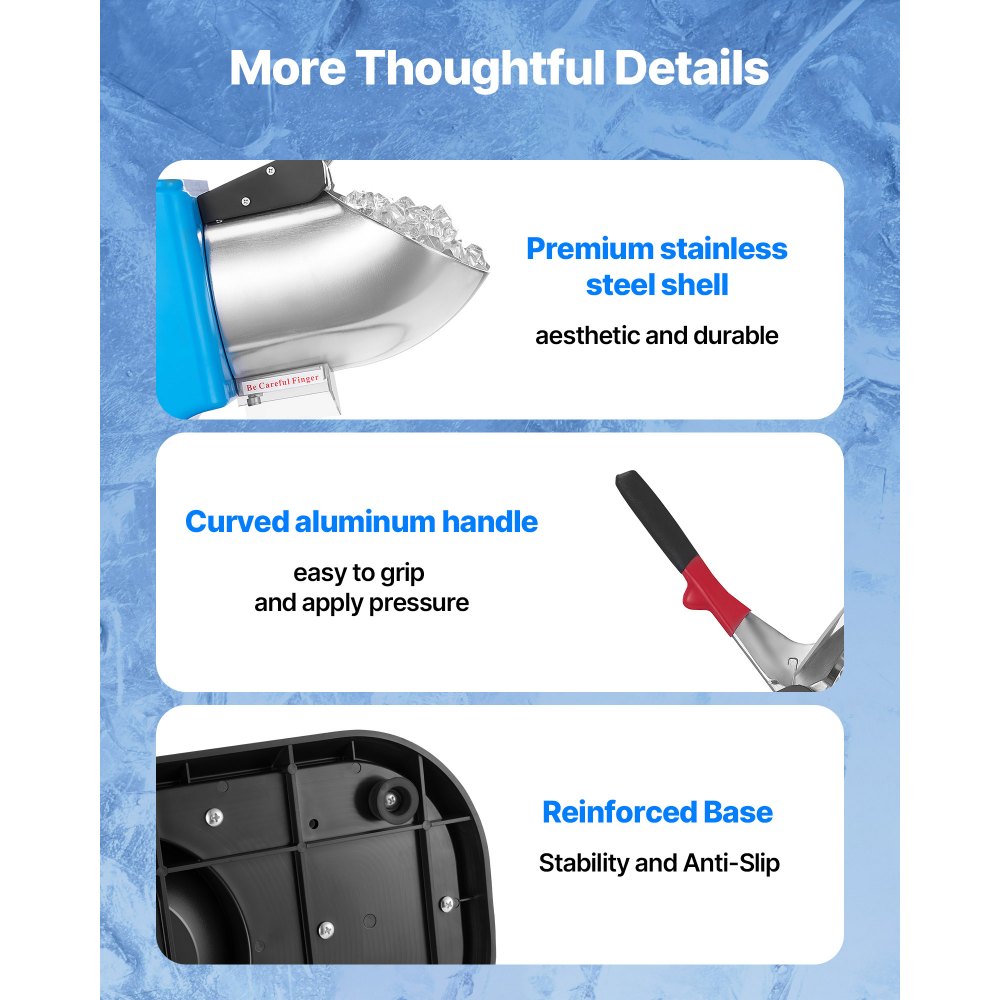 VEVOR Ice Crusher Machine, 220lbs Per Hour Electric 4 Blades Snow Cone Maker, Stainless Steel Shaved Ice Machine with Bowl and Cover, 300W 1400RPM Ice-Shaver for Home and Commercial Use, Blue