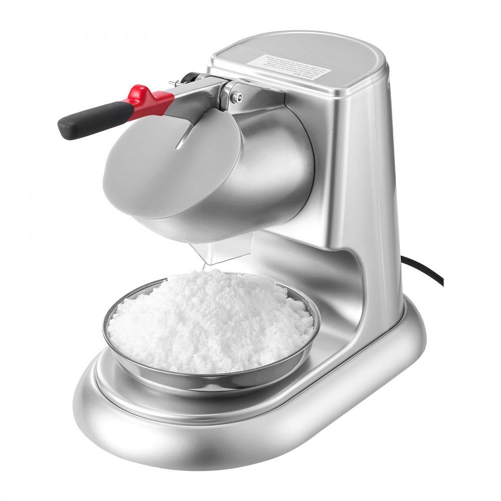 VEVOR Ice Crusher Machine, 220lbs Per Hour Electric 4 Blades Snow Cone Maker, Stainless Steel Shaved Ice Machine with Bowl and Cover, 300W 2000RPM Ice-Shaver for Home and Commercial Use, Silver