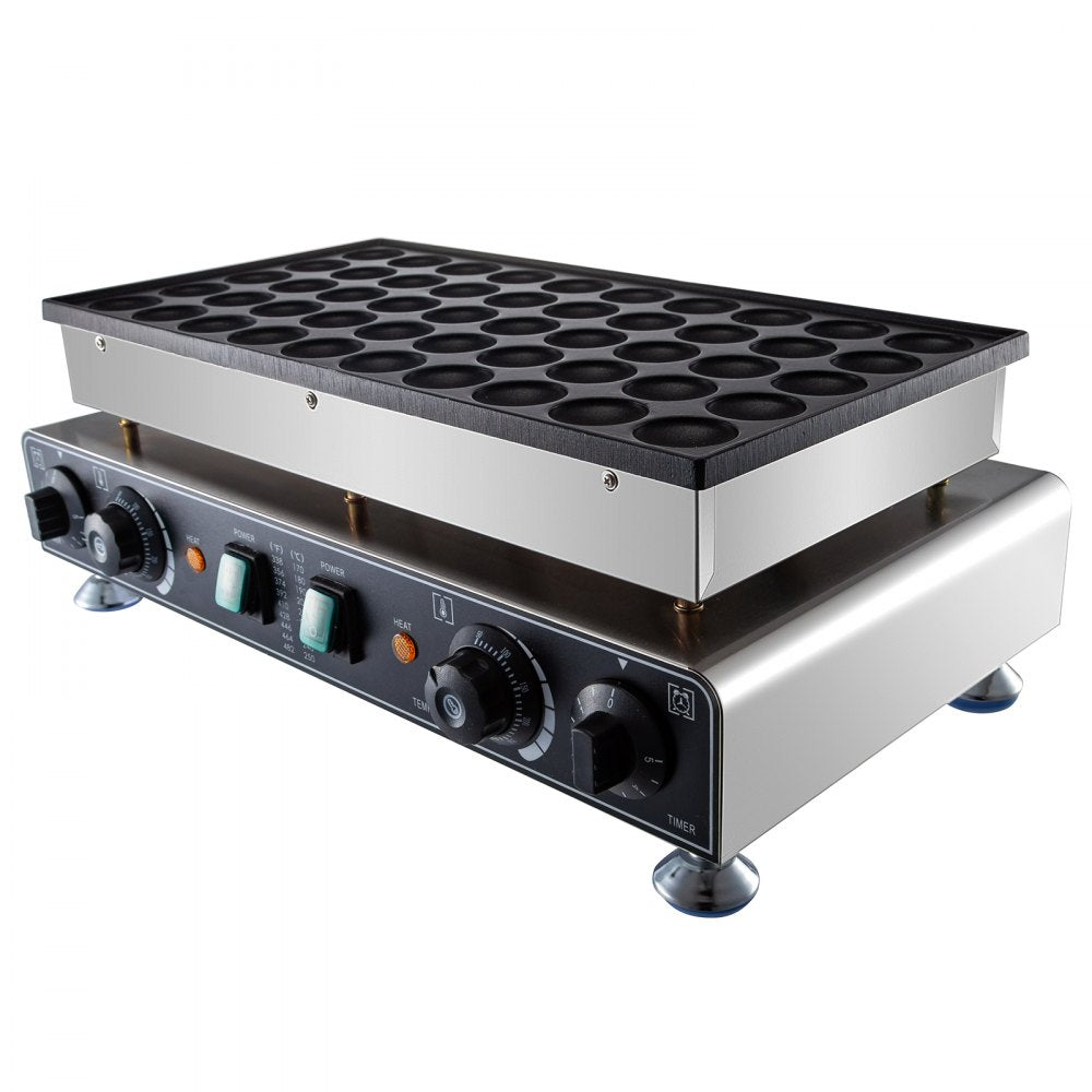 VEVOR 50PCS Mini Dutch Pancake Maker, Non-stick Stainless Steel Dorayaki Baker, 1800W Commercial Electric Poffertjes Grill Pan, Dual Temp & Time Control, for Kitchen Restaurant Breakfast Dessert