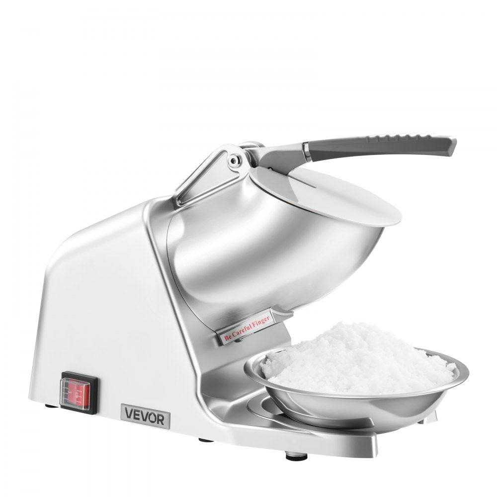 VEVOR Ice Crusher Machine, 143lbs Per Hour Electric 2 Blades Snow Cone Maker, Stainless Steel Shaved Ice Machine with Bowl and Cover, 300W 2000RPM Ice-Shaver for Home and Commercial Use, Silver