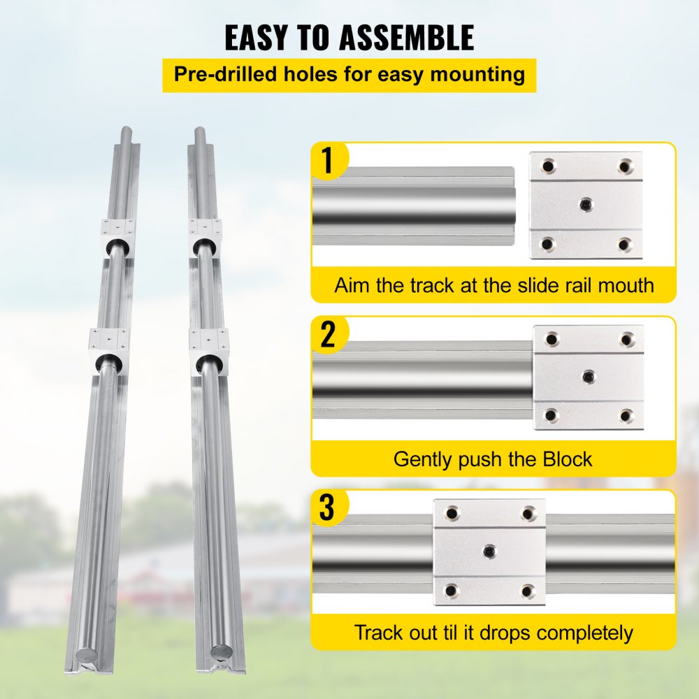 VEVOR Linear Rail, 2PCS SBR12-1000mm, Linear Guide 2 PCS Linear Guide Rails, 4 PCS Square Type Carriage Bearing Blocks, CNC Rail Linear Rails and Bearings Kit, for Automated Machines and Equipments